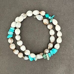 Bohemian Memory Wire Bracelet Turquoise Chip Beads Shell Seed Pod Style